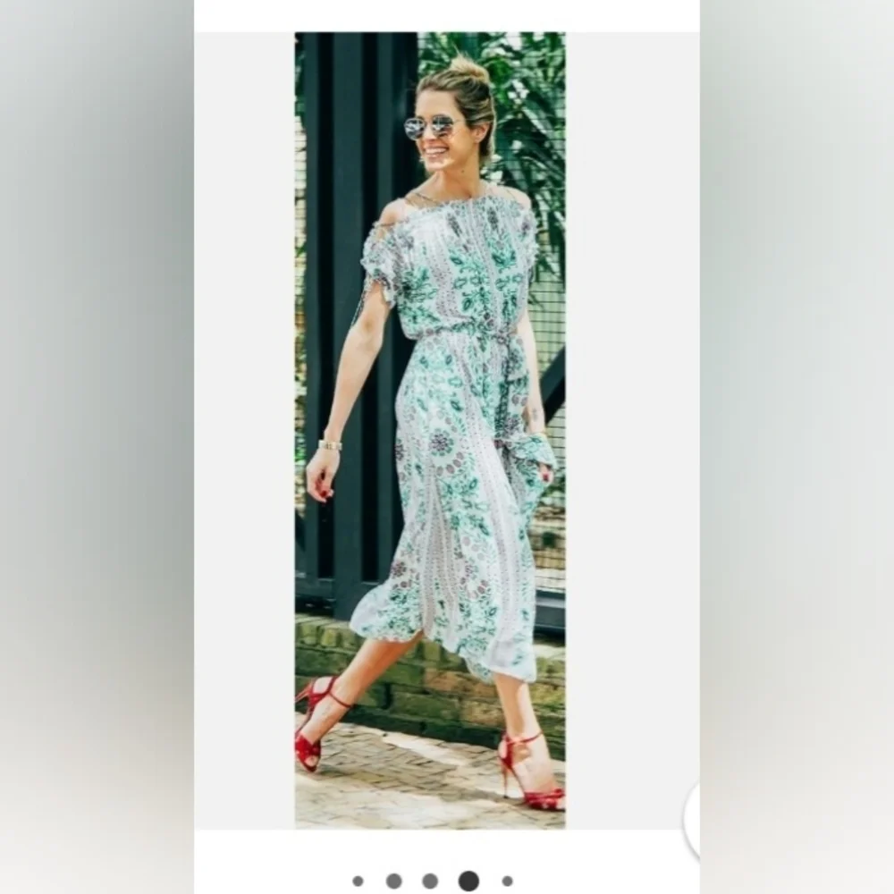 Tory Burch Green and White Patterned Midi Dress - Picture 6 of 8